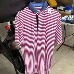 Striped Polo Shirt with Blue Collar